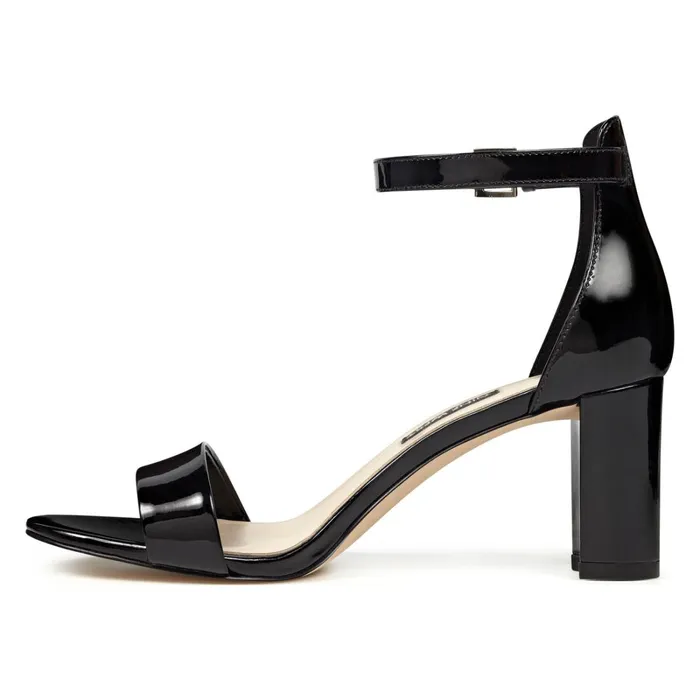 Pruce Ankle Strap Block Heel Sandals Black Patent Women Nine West Mid Heels Pruce Ankle Strap Block Heel Sandals Black Patent Women Nine West Mid Heels