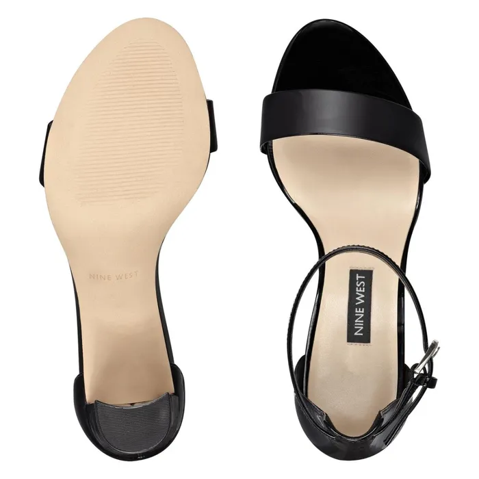 Pruce Ankle Strap Block Heel Sandals Black Patent Women Nine West Mid Heels Pruce Ankle Strap Block Heel Sandals Black Patent Women Nine West Mid Heels