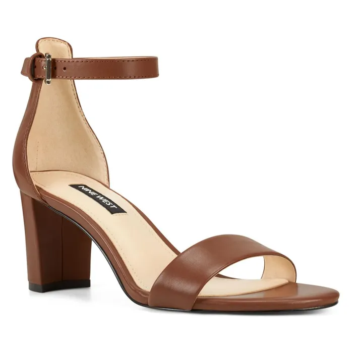 Pruce Ankle Strap Block Heel Sandals Dark Brown Leather Women Nine West Mid Heels Pruce Ankle Strap Block Heel Sandals Dark Brown Leather Women Nine West Mid Heels