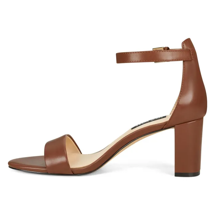 Pruce Ankle Strap Block Heel Sandals Dark Brown Leather Women Nine West Mid Heels Pruce Ankle Strap Block Heel Sandals Dark Brown Leather Women Nine West Mid Heels