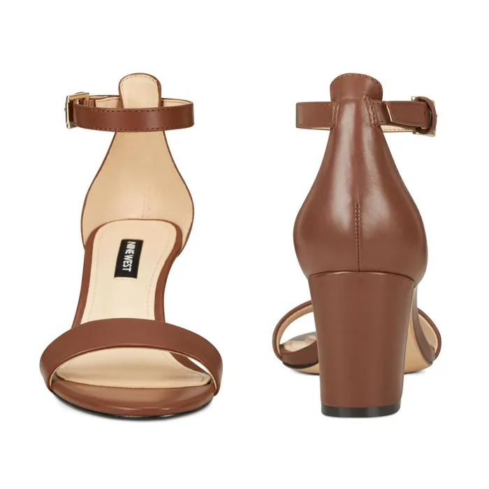 Pruce Ankle Strap Block Heel Sandals Dark Brown Leather Women Nine West Mid Heels Pruce Ankle Strap Block Heel Sandals Dark Brown Leather Women Nine West Mid Heels