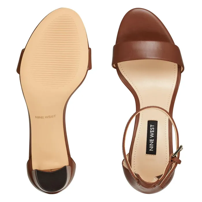 Pruce Ankle Strap Block Heel Sandals Dark Brown Leather Women Nine West Mid Heels Pruce Ankle Strap Block Heel Sandals Dark Brown Leather Women Nine West Mid Heels