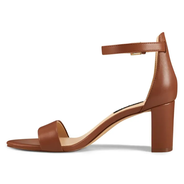 Pruce Ankle Strap Block Heel Sandals Light Brown Leather Women Nine West Heeled Pruce Ankle Strap Block Heel Sandals Light Brown Leather Women Nine West Heeled