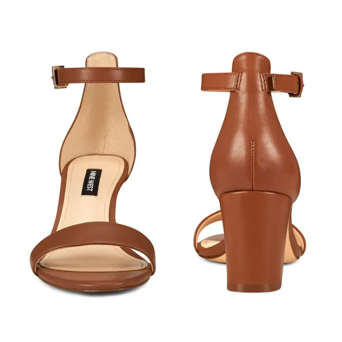Pruce Ankle Strap Block Heel Sandals Light Brown Leather Women Nine West Heeled Pruce Ankle Strap Block Heel Sandals Light Brown Leather Women Nine West Heeled