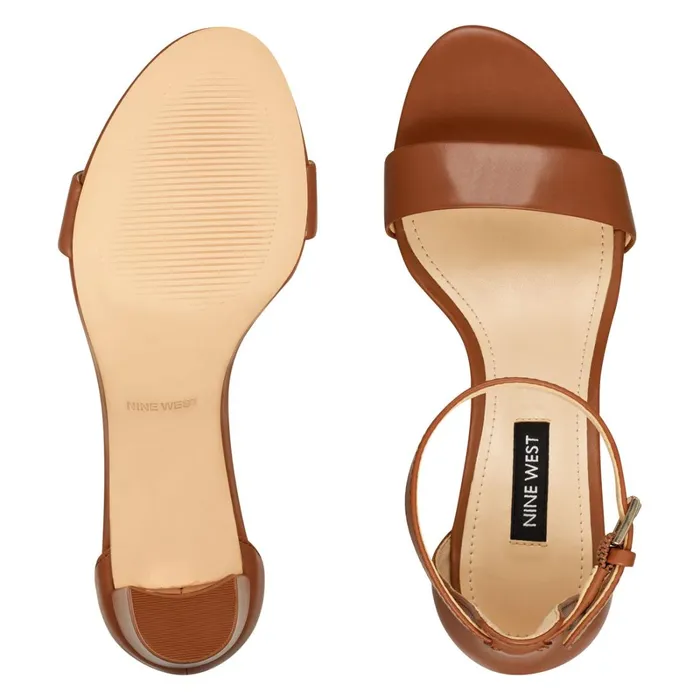 Pruce Ankle Strap Block Heel Sandals Light Brown Leather Women Nine West Heeled Pruce Ankle Strap Block Heel Sandals Light Brown Leather Women Nine West Heeled