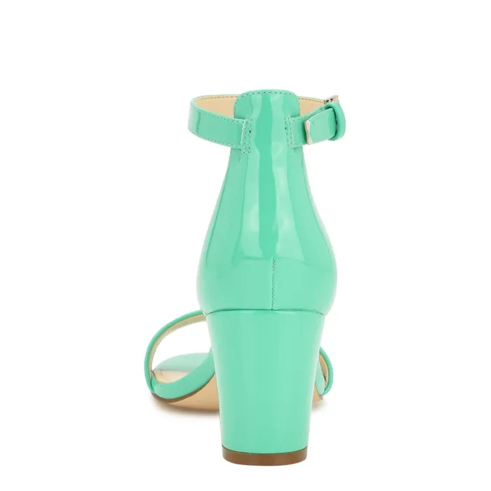 Pruce Ankle Strap Block Heel Sandals Neon Mint Green Patent Women Nine West Dress