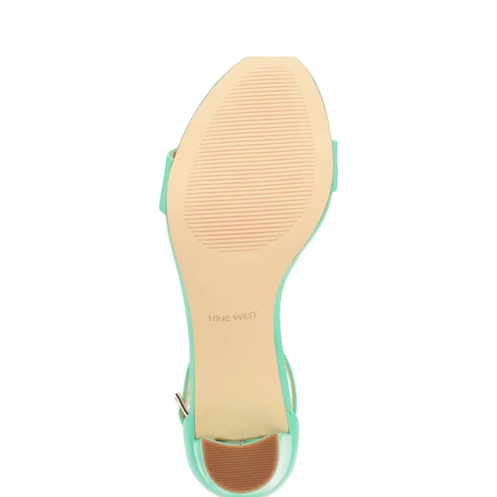 Pruce Ankle Strap Block Heel Sandals Neon Mint Green Patent Women Nine West Dress