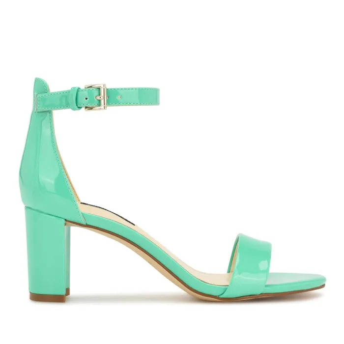 Pruce Ankle Strap Block Heel Sandals Neon Mint Green Patent Women Nine West Mid Heels