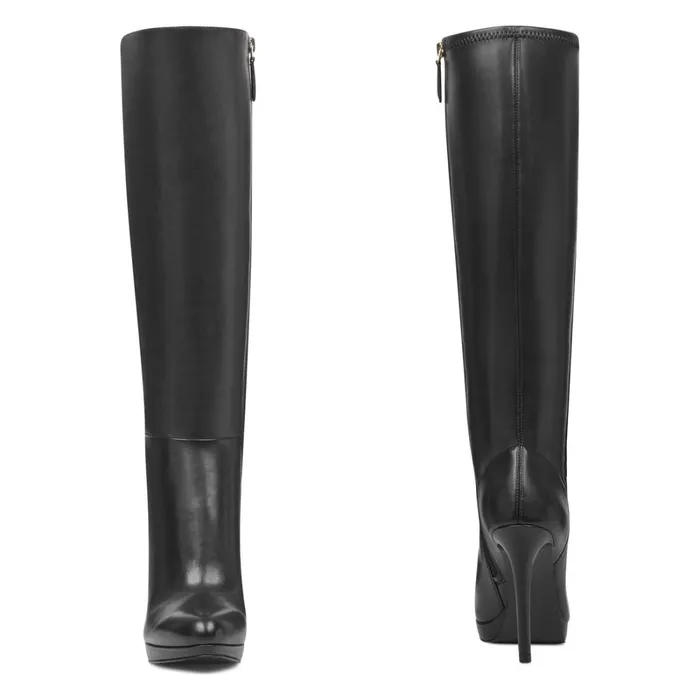 Quizme Wide Calf Platform Boots Black Leather Women Nine West Boots and Booties Quizme Wide Calf Platform Boots Black Leather Women Nine West Boots and Booties