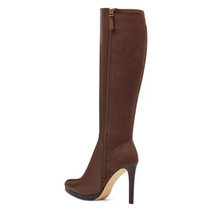 Quizme Wide Calf Platform Boots Brown Leathersuede Women Nine West Boots and Booties Quizme Wide Calf Platform Boots Brown Leathersuede Women Nine West Boots and Booties