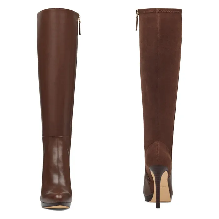 Quizme Wide Calf Platform Boots Brown Leathersuede Women Nine West Boots and Booties Quizme Wide Calf Platform Boots Brown Leathersuede Women Nine West Boots and Booties