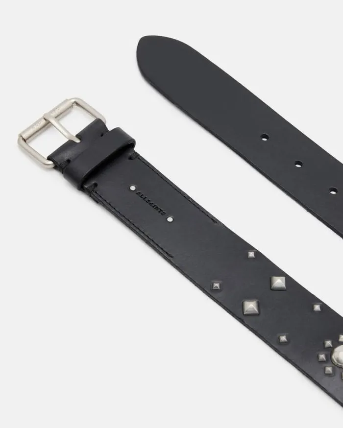 Rayen Studded Leather Belt Blackantq Nickel Women AllSaints Leather Belts