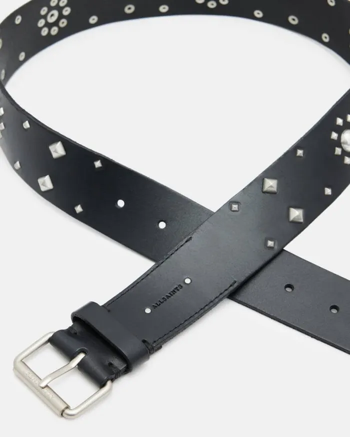 Rayen Studded Leather Belt Blackantq Nickel Women AllSaints Leather Belts