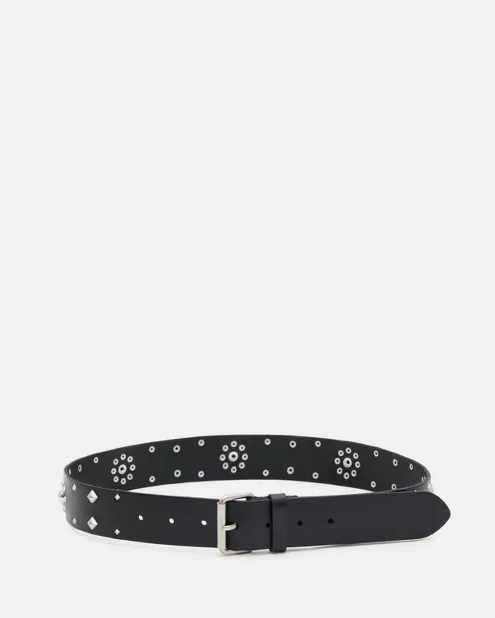 Rayen Studded Leather Belt Blackantq Nickel Women AllSaints Leather Belts