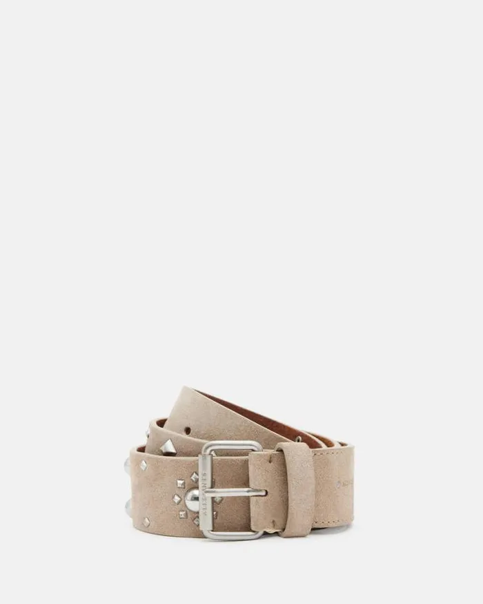 Rayen Studded Suede Belt Stoneantq Nickel Women AllSaints Leather Belts