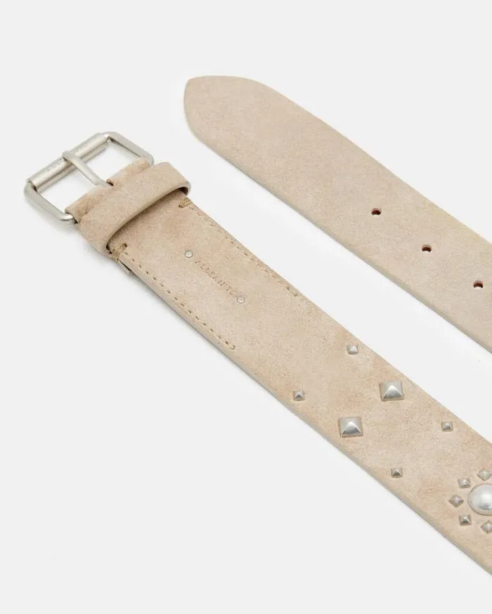 Rayen Studded Suede Belt Stoneantq Nickel Women AllSaints Leather Belts