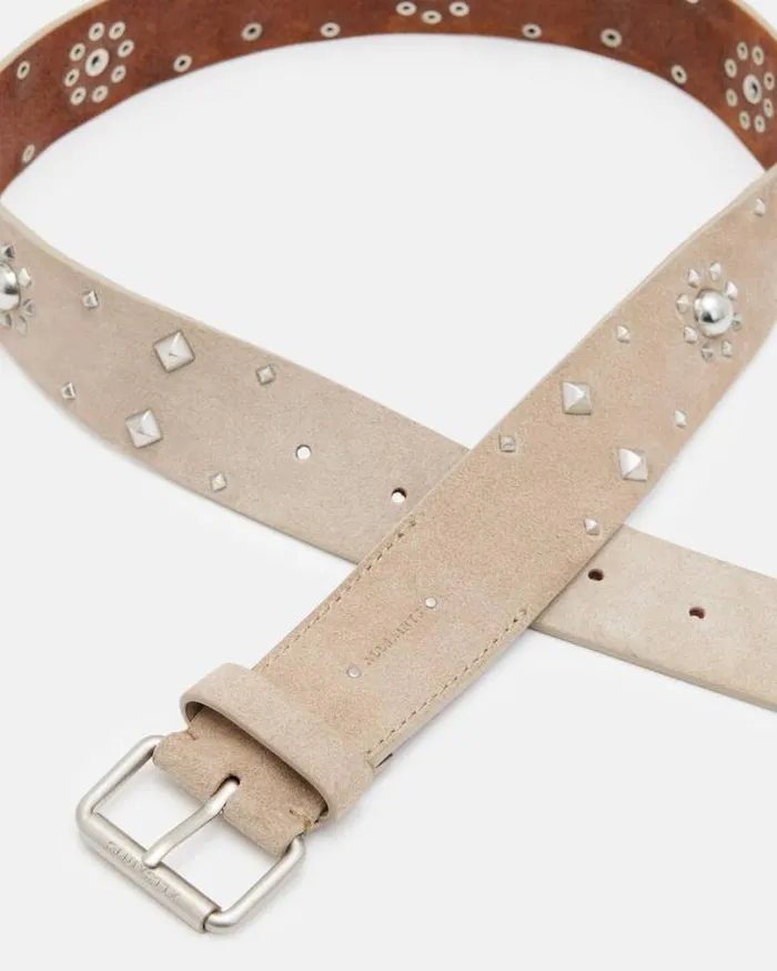 Rayen Studded Suede Belt Stoneantq Nickel Women AllSaints Leather Belts