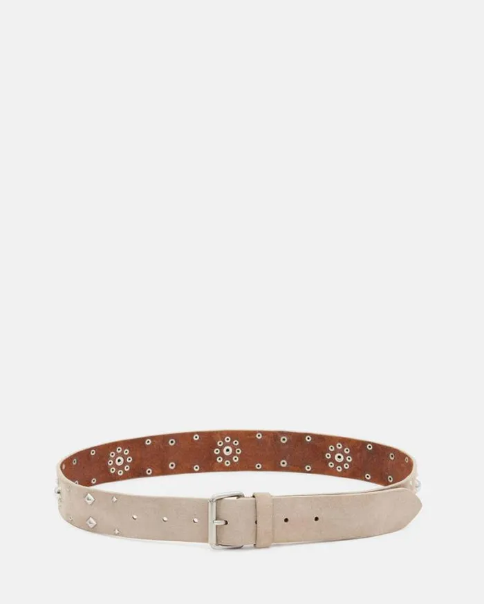 Rayen Studded Suede Belt Stoneantq Nickel Women AllSaints Leather Belts