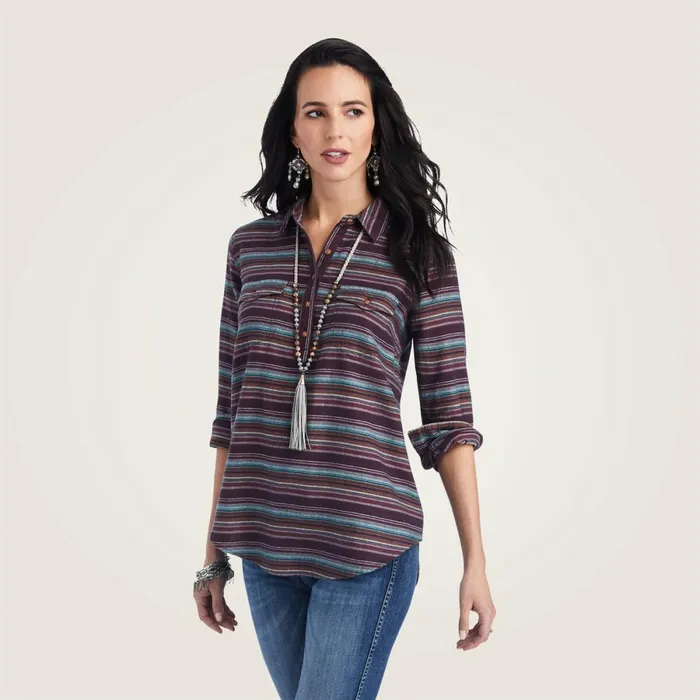 REAL Billie Jean Popover Shirt Roadside Stripe Women Ariat TShirts and Tops