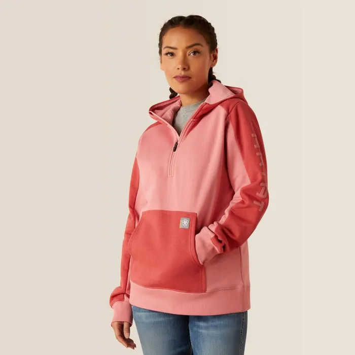 Rebar Colorblocked 12 Zip Hoodie Mauveglowmineral Red Women Ariat Sweatshirts and Hoodies