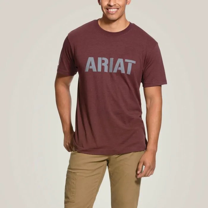 Rebar Cotton Strong Block Burgundy Heather Men Ariat TShirts and Polos