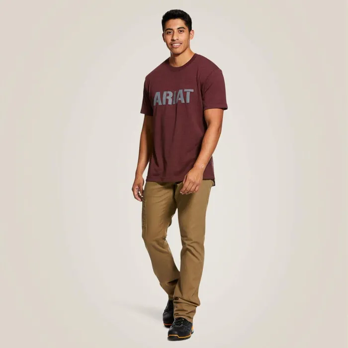 Rebar Cotton Strong Block Burgundy Heather Men Ariat TShirts and Polos Rebar Cotton Strong Block Burgundy Heather Men Ariat TShirts and Polos