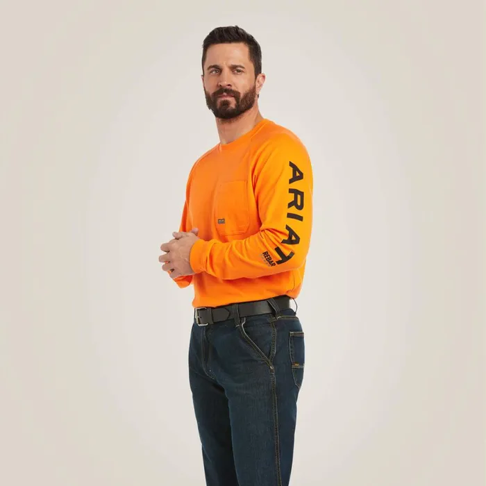 Rebar Cotton Strong Graphic Safety Orangeblack Men Ariat TShirts and Polos