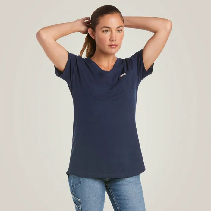 Rebar Cotton Strong VNeck TShirt Navy Women Ariat TShirts and Tops