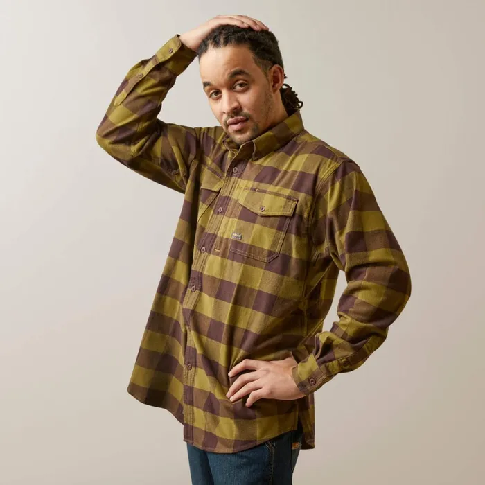 Rebar Flannel DuraStretch Work Shirt Avocado Men Ariat Button Down Shirts