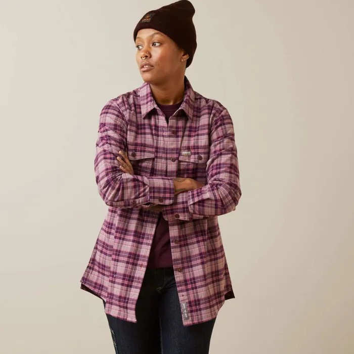 Rebar Flannel DuraStretch Work Shirt Potent Purple Plaid Women Ariat TShirts and Tops