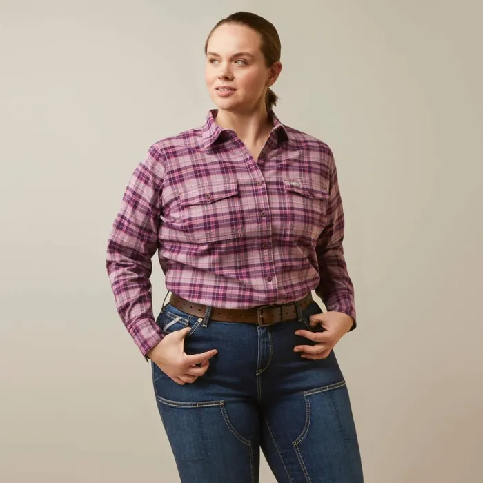 Rebar Flannel DuraStretch Work Shirt Potent Purple Plaid Women Ariat TShirts and Tops