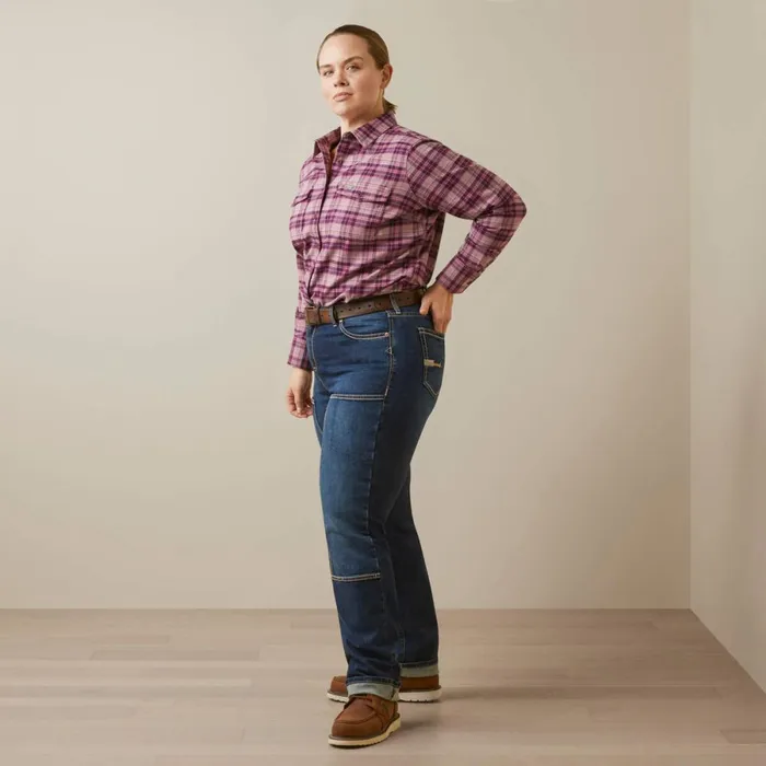 Rebar Flannel DuraStretch Work Shirt Potent Purple Plaid Women Ariat TShirts and Tops