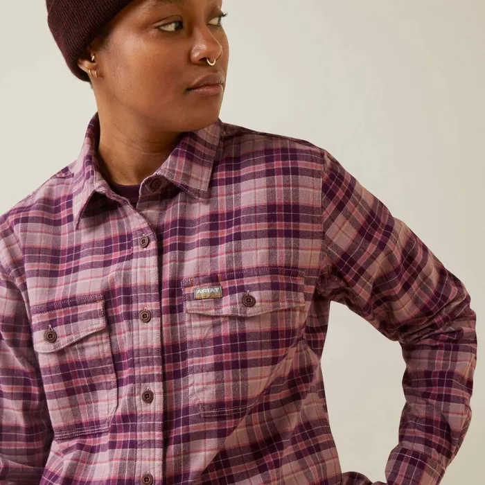 Rebar Flannel DuraStretch Work Shirt Potent Purple Plaid Women Ariat TShirts and Tops