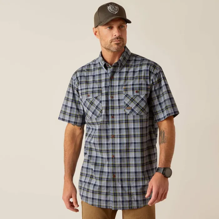 Rebar Made Tough DuraStretch Work Shirt Blue Indigo Heather Men Ariat Button Down Shirts