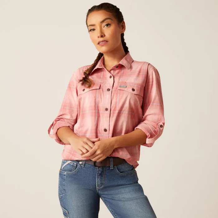 Rebar Made Tough DuraStretch Work Shirt Mauveglow Plaid Women Ariat TShirts and Tops
