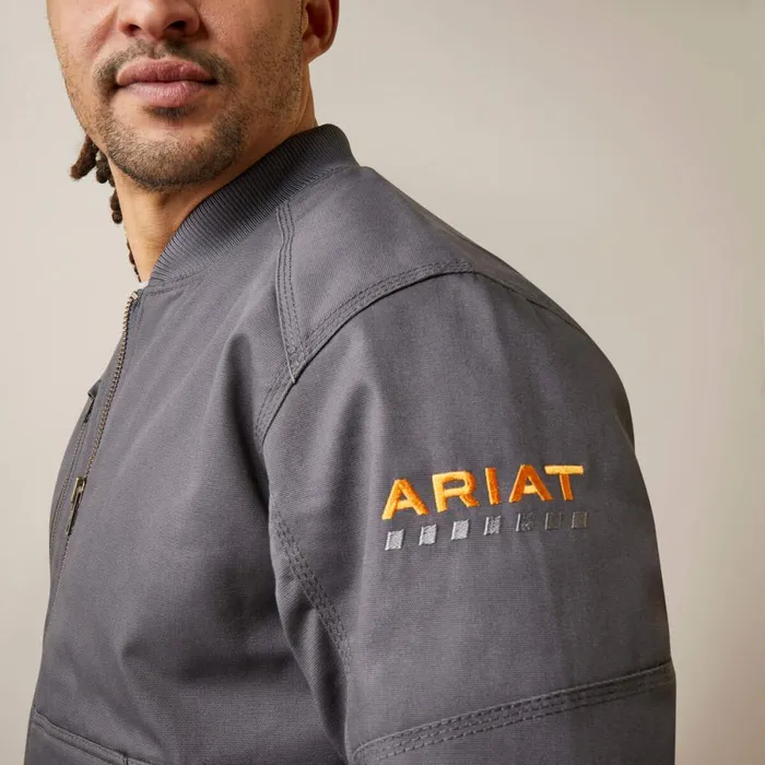 Rebar Stretch Canvas Bomber Jacket Rebar Grey Men Ariat Jackets and Vests Rebar Stretch Canvas Bomber Jacket Rebar Grey Men Ariat Jackets and Vests