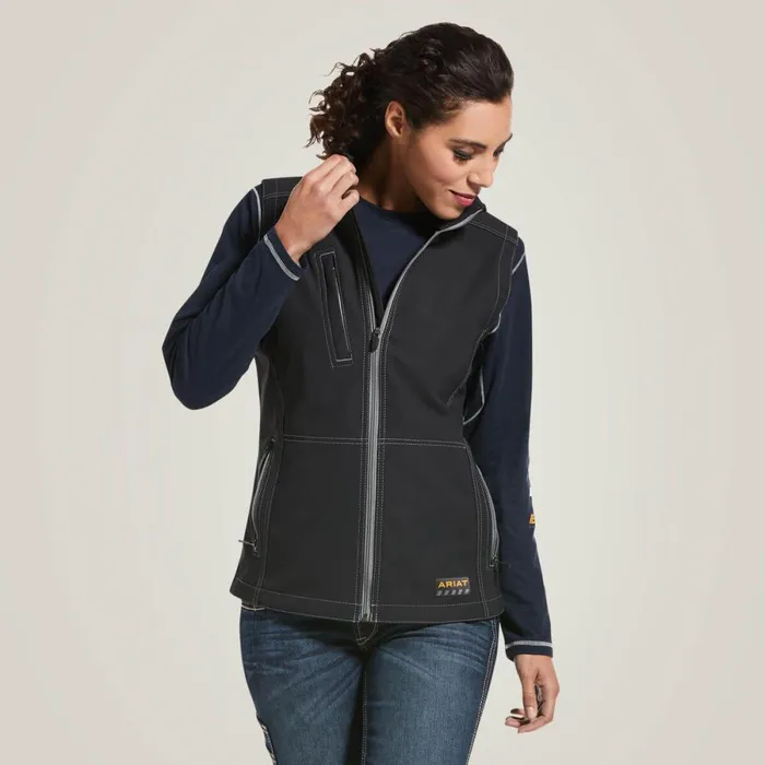 Rebar Stretch Canvas Softshell Vest Black Women Ariat Workwear