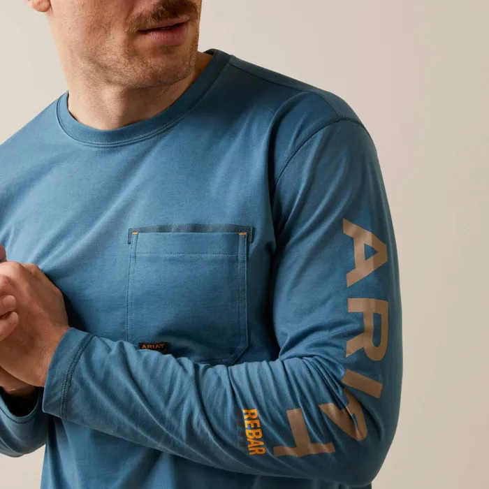 Rebar Workman Logo Indian Teal Tiger039s Eye Men Ariat TShirts and Polos Rebar Workman Logo Indian Teal Tiger039s Eye Men Ariat TShirts and Polos