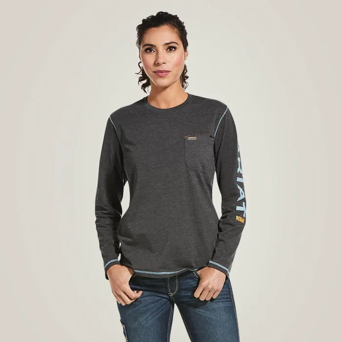 Rebar Workman Logo TShirt Charcoal Heather Women Ariat TShirts and Tops