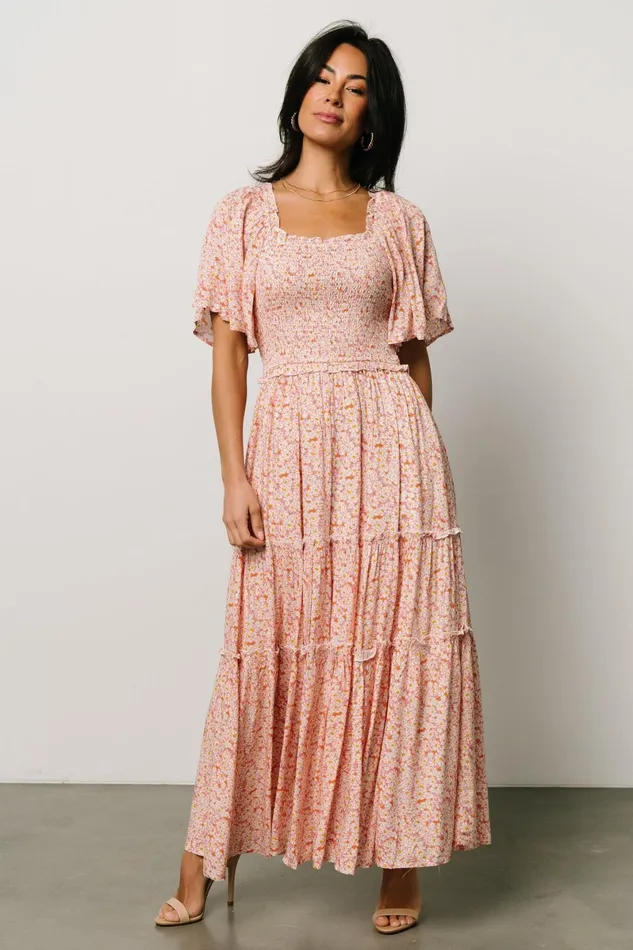 Regina Smocked Maxi Dress Coral Floral Women Baltic Born Maxi Dresses