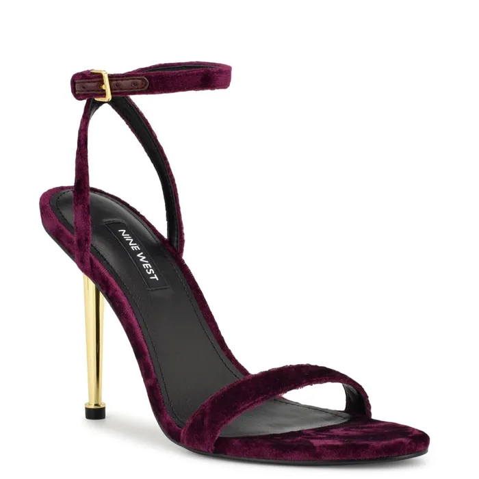 Reina Ankle Strap Sandals Dark Purple Velvet Women Nine West Dress Reina Ankle Strap Sandals Dark Purple Velvet Women Nine West Dress