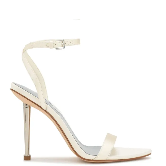 Reina Ankle Strap Sandals Ivory Satin Women Nine West Heeled