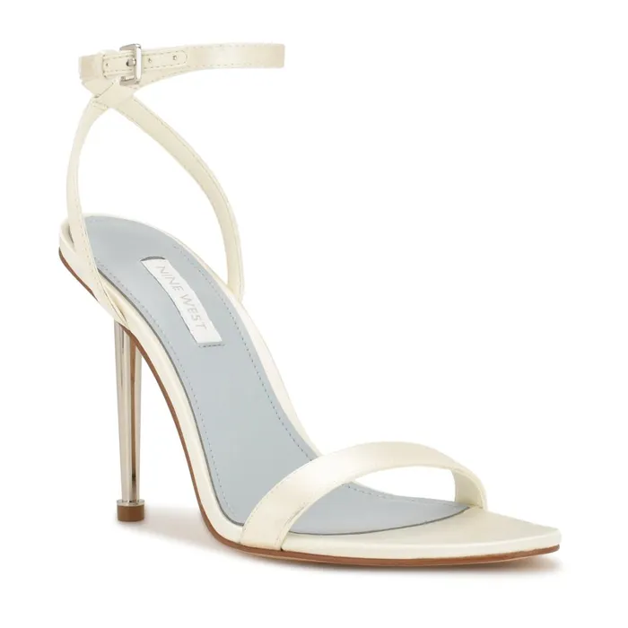 Reina Ankle Strap Sandals Ivory Satin Women Nine West Heeled Reina Ankle Strap Sandals Ivory Satin Women Nine West Heeled
