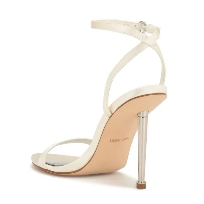 Reina Ankle Strap Sandals Ivory Satin Women Nine West Heeled Reina Ankle Strap Sandals Ivory Satin Women Nine West Heeled