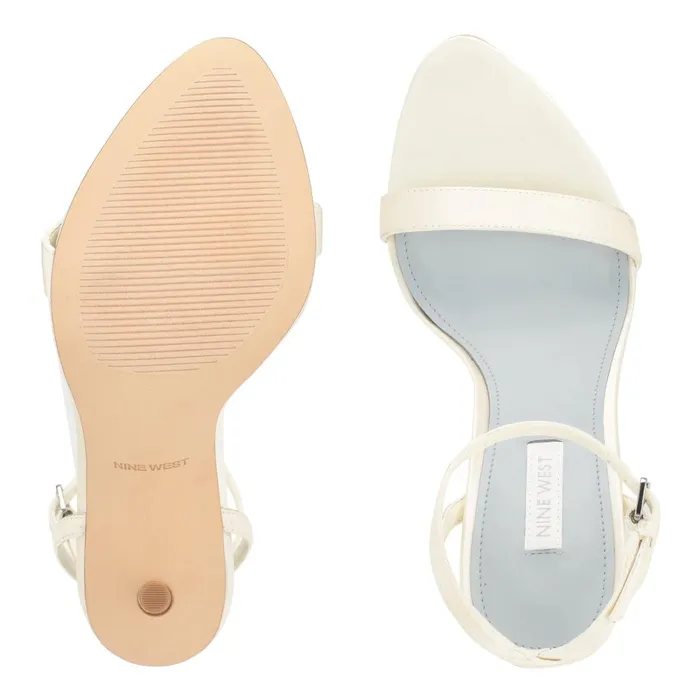 Reina Ankle Strap Sandals Ivory Satin Women Nine West Heeled Reina Ankle Strap Sandals Ivory Satin Women Nine West Heeled