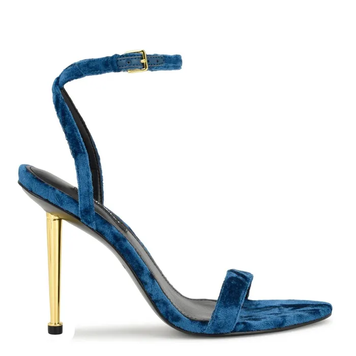 Reina Ankle Strap Sandals Medium Blue Velvet Women Nine West Dress