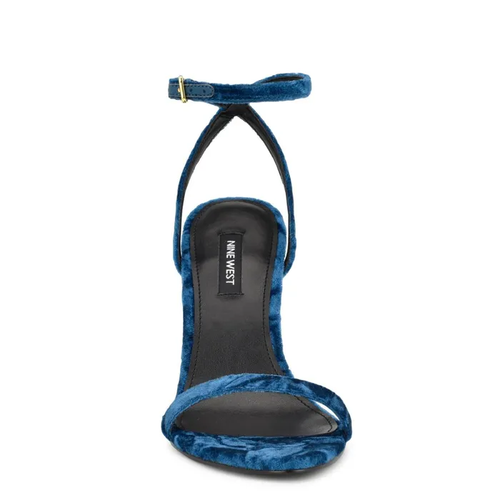 Reina Ankle Strap Sandals Medium Blue Velvet Women Nine West Dress Reina Ankle Strap Sandals Medium Blue Velvet Women Nine West Dress