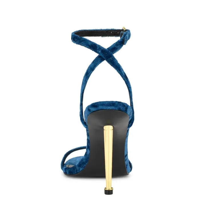 Reina Ankle Strap Sandals Medium Blue Velvet Women Nine West Dress Reina Ankle Strap Sandals Medium Blue Velvet Women Nine West Dress