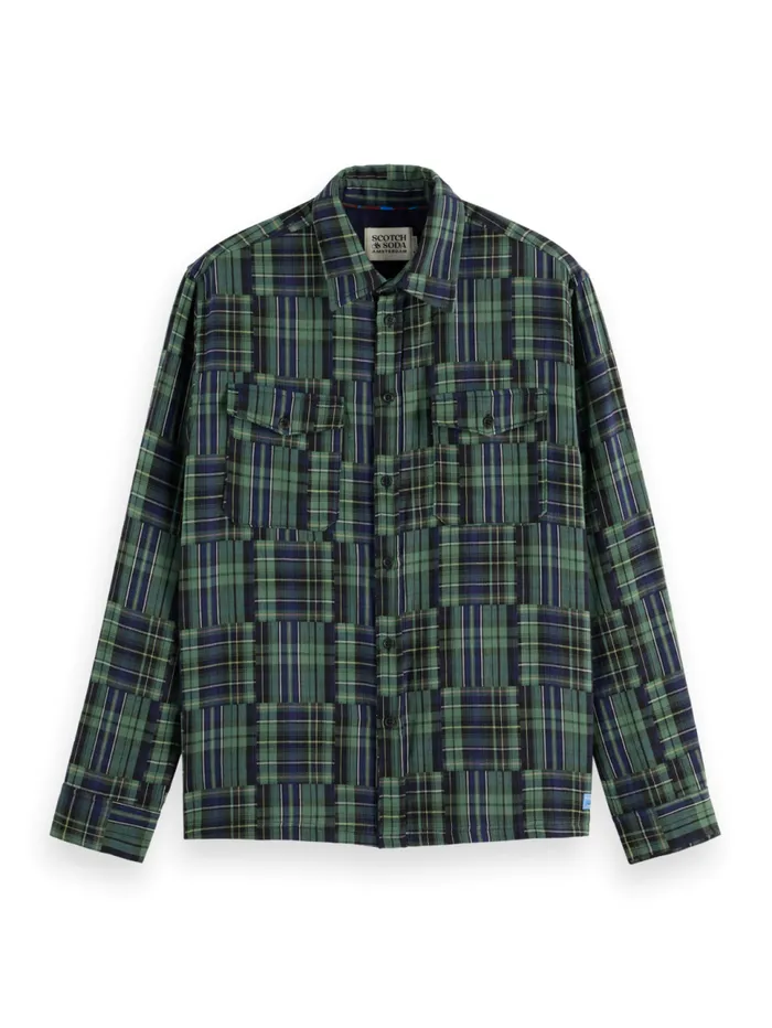 Relaxed Fit Patchwork Shirt Navy Check Men Scotch and Soda Shirts