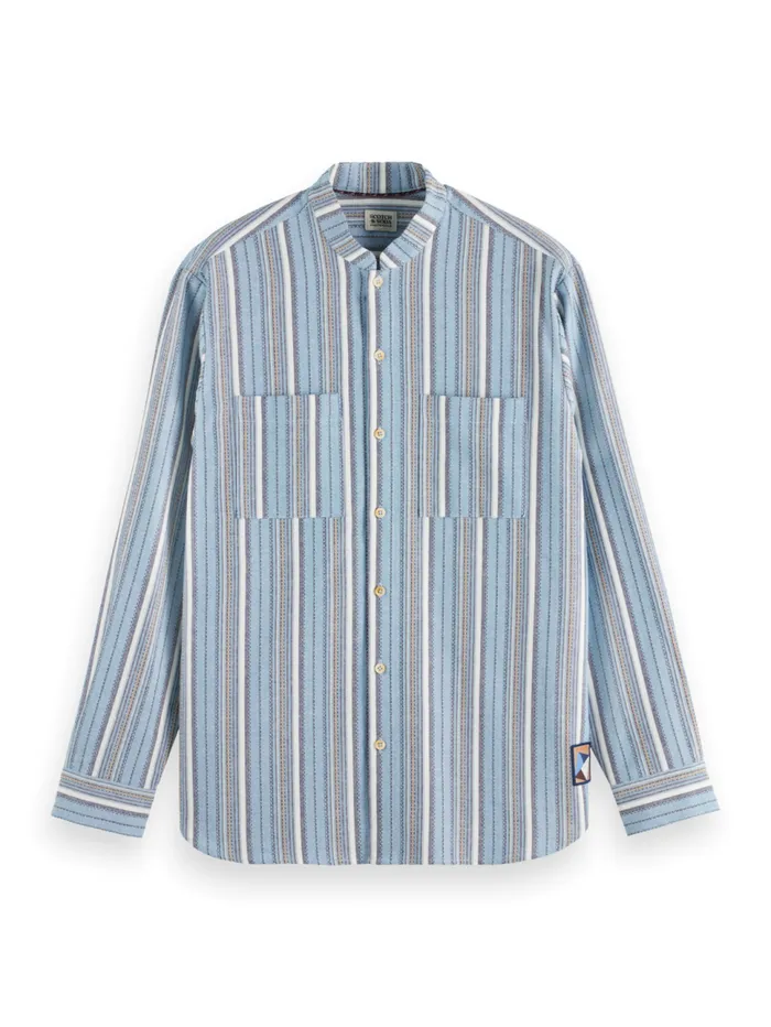 Relaxed Fit Structured Multicolor Stripe Shirt Blue Stripe Men Scotch and Soda Shirts